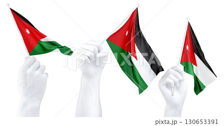 Hands waving flag of Jordan isolated on white. 3d Rendering 130653391