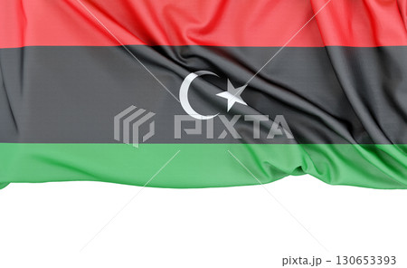 Flag of Libya isolated on white background with copy space below. 3D rendering Flag of Libya isolated on white background with copy space below. 3D rendering 130653393