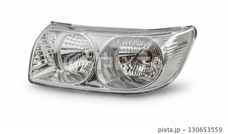 Scratched light cover isolated on white background, transparent plastic, front view, photorealistic Scratched light cover isolated on white background, transparent plastic, front view, photorealistic 130653559