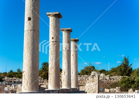 Four ancient columns standing on a sunny day at The Sanctuary of Apollo Hylates. Limassol District, Cyprus 130653641