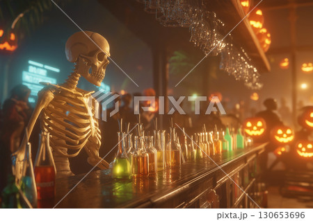 Pick Your Poison: A Ghostly Customer Chooses Their Favorite Drink At A Haunted Bar For A Scary And Festive Evening. Pick Your Poison: A Ghostly Customer Chooses Their Favorite Drink At A Haunted Bar For A Scary And Festive Evening. 130653696