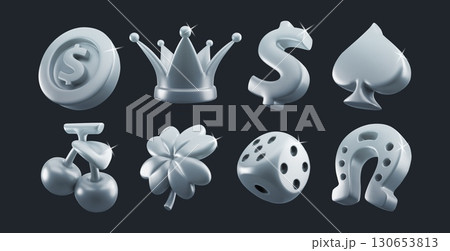 Silver 3d casino icon collection Silver 3d casino icon collection 130653813