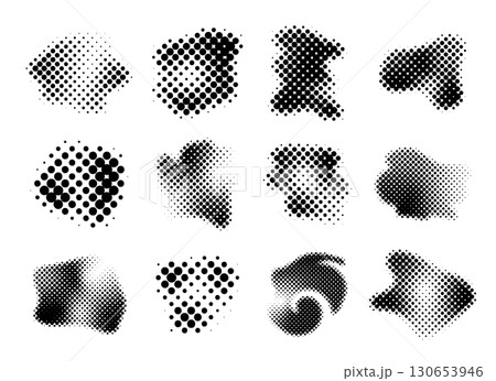 様々な形のハーフトーン　シンプルで抽象的な装飾イラストセット　ぼかし　流体シェイプ 130653946