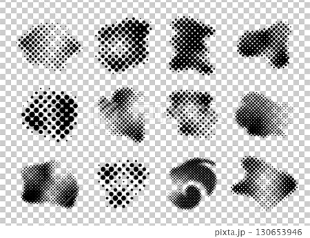 様々な形のハーフトーン　シンプルで抽象的な装飾イラストセット　ぼかし　流体シェイプ 130653946