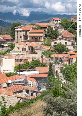 Traditional stone houses with red tile roofs in Lofou village. Traditional stone houses with red tile roofs in Lofou village. 130653978