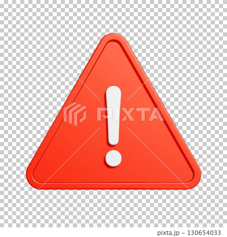 紅色三角形警告標記 3D 圖標 130654033