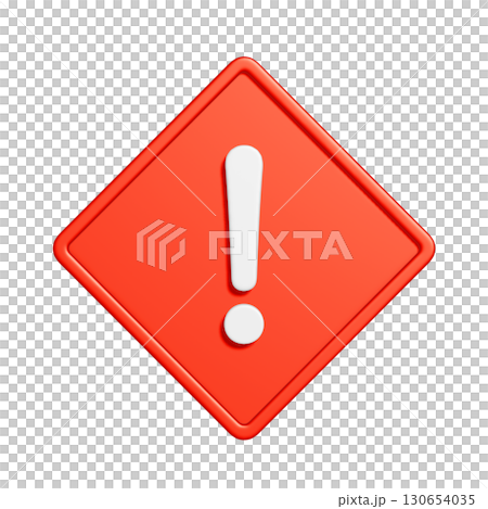 紅色菱形3D警告標記圖標 130654035