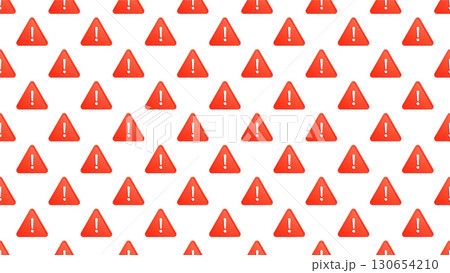赤い三角形の注意マークのパターン背景。シームレスな白い壁紙イラスト 130654210