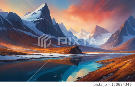 朝焼けに染まる山 朝焼けに染まる山 130654349