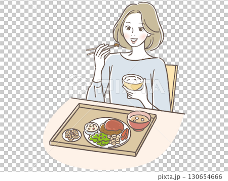 A woman eating Japanese food A woman eating Japanese food 130654666