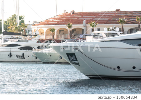 Large white yacht is docking at marina in Rogoznica, Croatia Large white yacht is docking at marina in Rogoznica, Croatia 130654834
