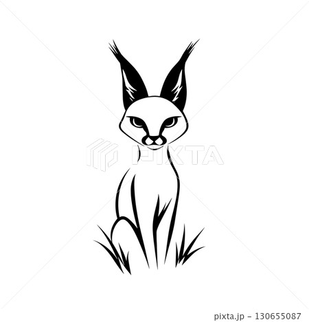 Caracal. Caracal simple black and white line art vector logo 130655087