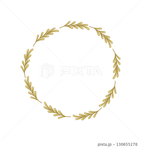 Minimal botanical circle frame with green leaves 130655278