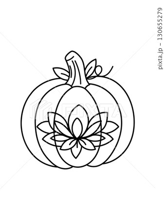 Pumpkin line art with lotus flower for coloring page 130655279