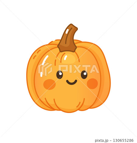 Kawaii pumpkin character with cute smile Halloween cartoon icon Kawaii pumpkin character with cute smile Halloween cartoon icon 130655286