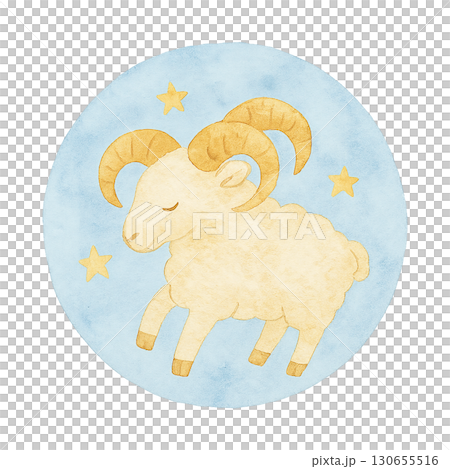 水彩風格的牡羊座圖示素材 水彩風格的牡羊座圖示素材 130655516