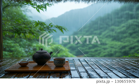 山の中にあるお洒落なカフェ 130655976