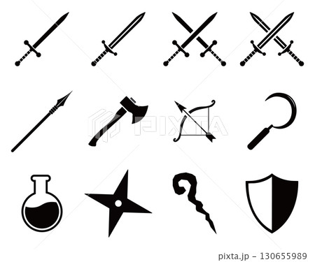 武器　ファンタジー　アイコン　セット 130655989