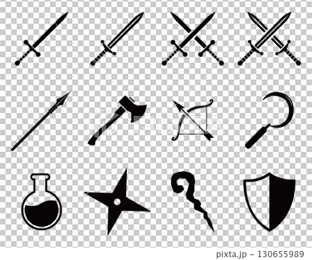 武器　ファンタジー　アイコン　セット 130655989
