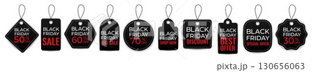 Black Friday sale tags and discount labels collection, special offer price stickers, shopping promotion design 130656063