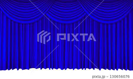 Blue stage curtain. Empty theater, opera or cinema. Blue silk stage curtain. Blue stage curtain. Empty theater, opera or cinema. Blue silk stage curtain. 130656076