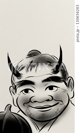 笑顔の鬼の肖像画 - 水墨画風ハロウィンイラスト 130656265