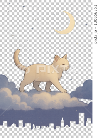 シームレスな猫と街並みの背景 シームレスな猫と街並みの背景 130656551