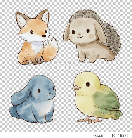 一隻狐狸、一隻兔子和一隻小鳥的插圖 130656576