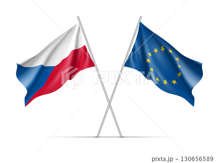 Czech Republic and European Union waving flags 130656589