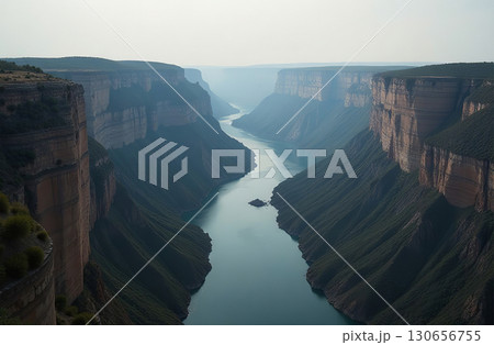 Picturesque canyon high red sand cliffs, national park tourism. AI Generative 130656755