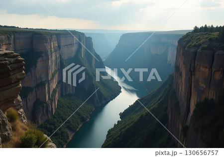 Picturesque canyon high red sand cliffs, national park tourism. AI Generative 130656757