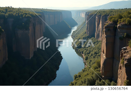 Picturesque canyon high red sand cliffs, national park tourism. AI Generative 130656764