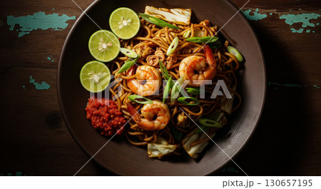 Mi Goreng with Shrimp, Sambal, and Lime 130657195