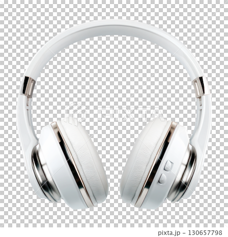 White wireless headphones with sleek design and modern features for audio enthusiasts. Isolated on transparent background. PNG, cutout. 130657798