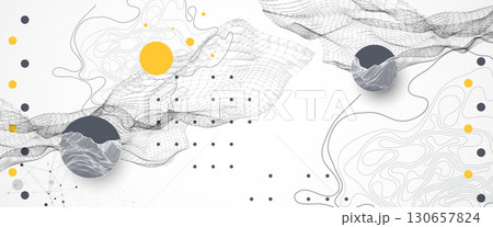 The abstract wave is made in a frame style. Template for science and technology presentation. Vector art. The abstract wave is made in a frame style. Template for science and technology presentation. Vector art. 130657824