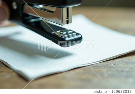 Stapler on white paper, workplace in office, student desk. AI Generative Stapler on white paper, workplace in office, student desk. AI Generative 130658038
