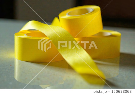 Adhesive tape for packaging, workplace desk in office. AI Generative 130658068