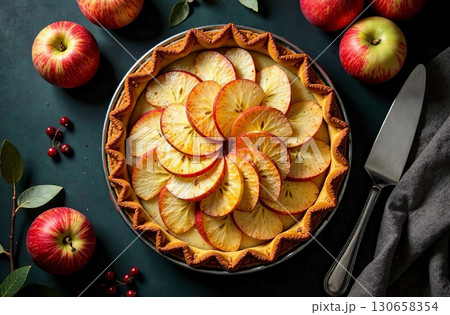 Whole Fruit apple Cake, Dessert Photo for Bakery Restaurant. AI Generative 130658354