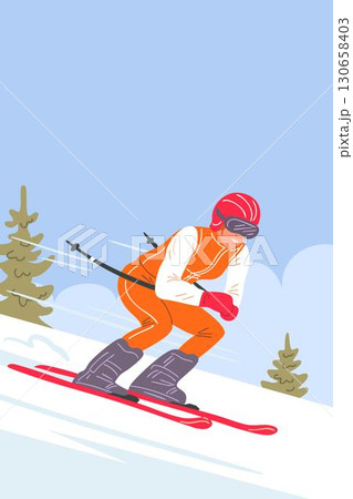 Female skier downhill winter sports poster Female skier downhill winter sports poster 130658403