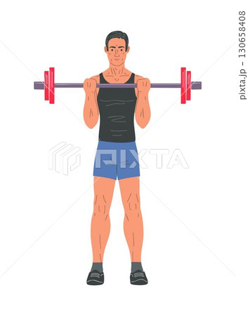 Man lifting barbell biceps exercise 130658408