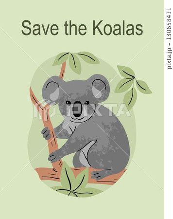 Vertical poster with koala on tree branch Vertical poster with koala on tree branch 130658411