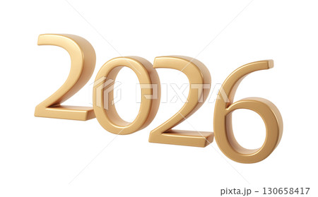Golden Happy New Year 2026. 3d Christmas number design for poster, banner celebration background transparent 130658417