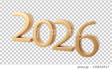Golden Happy New Year 2026. 3d Christmas number design for poster, banner celebration background transparent 130658417