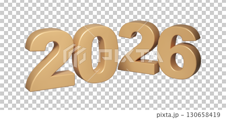 2026 3D numbers Happy New Year. christmas celebration gold Holiday design transparent background 130658419