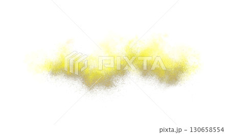 Yellow smoky sand explosion on transparent background template with glowing particles and realistic dust mockup 130658554