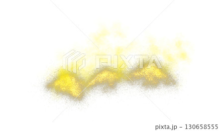 Yellow smoky sand explosion on transparent background template with glowing particles and realistic dust mockup 130658555