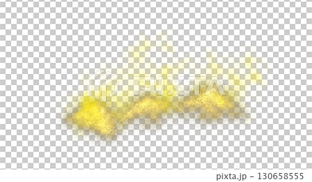 Yellow smoky sand explosion on transparent background template with glowing particles and realistic dust mockup 130658555