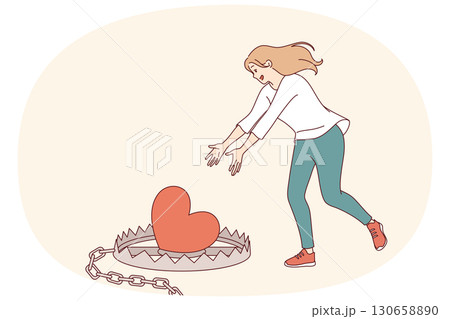 Woman falls into romantic trap when she runs up to mantrap with heart-shaped bait left by Casanova Woman falls into romantic trap when she runs up to mantrap with heart-shaped bait left by Casanova 130658890