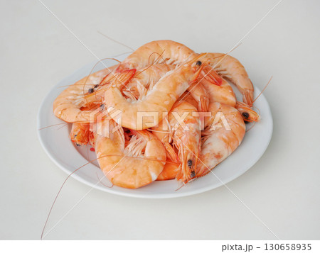 Boiled Langoustines on White Plate 130658935