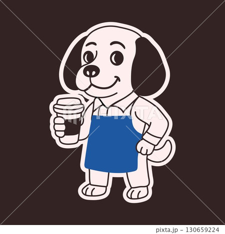 Cute Cartoon Dog Barista with Coffee Cup 130659224